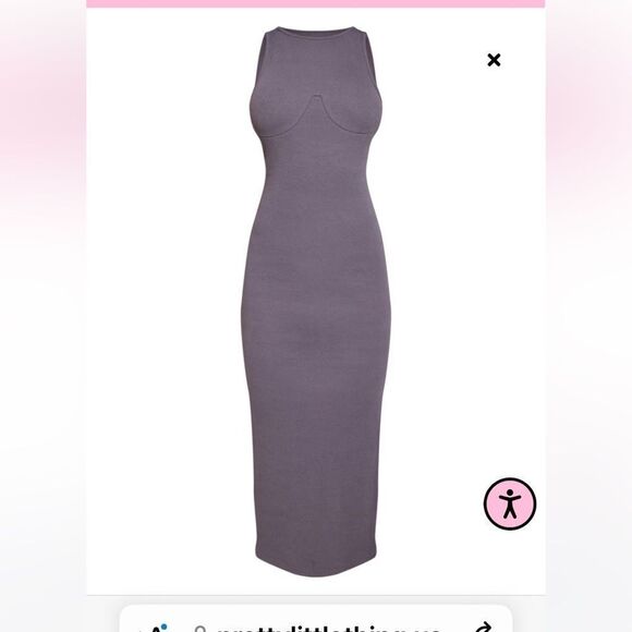 Pretty Little Thing Charcoal Cup Detail Racer Split Midi Dress - Picture 12 of 13